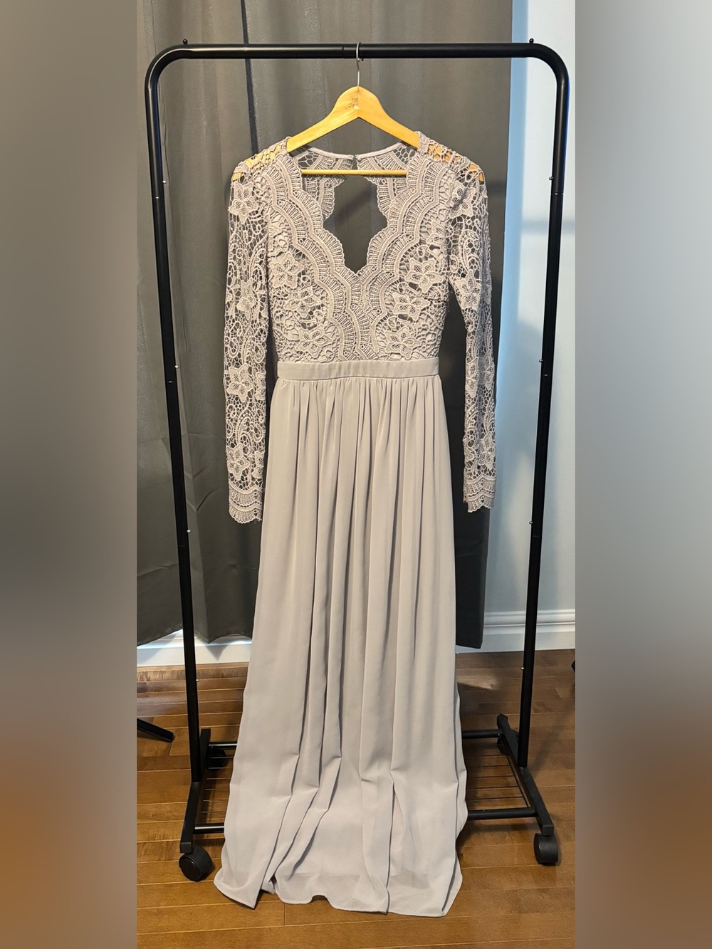 Lulu's Light Gray Lace Long-Sleeve Maxi Dress